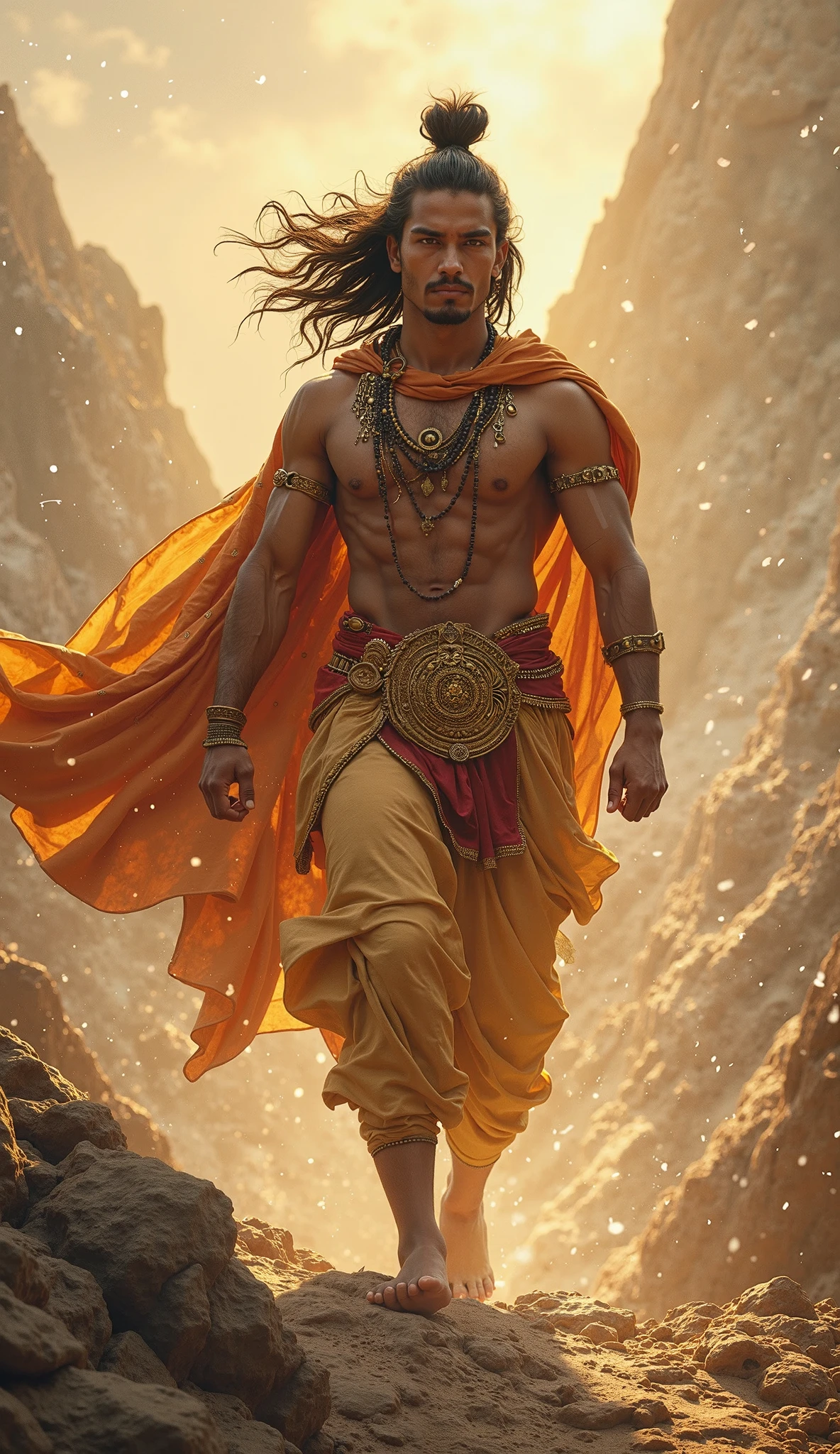 A 20 year old boy with body of ramayan time whose color midium with 180 feet hight who is belongs to Hindu shree krishn family in modern age