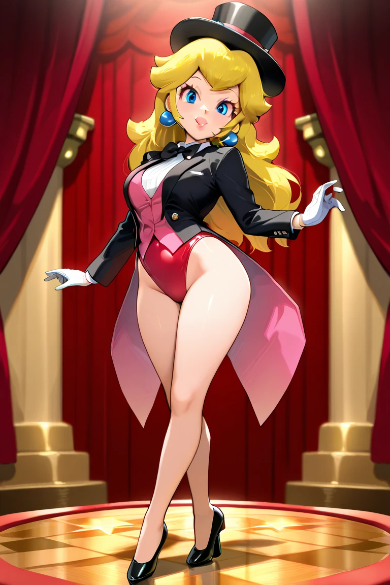 <lora:PrincessPeach1:1>, masterpiece, best quality, indoors, living room, perfect anatomy, 1girl, solo, long hair, looking at viewer, blue eyes, blonde hair, white background, jewelry, standing, swimsuit, full body, ponytail, earrings, barefoot, leotard, lips, one-piece swimsuit, crown, brooch, gem, pink leotard, pink one-piece swimsuit, princess peach