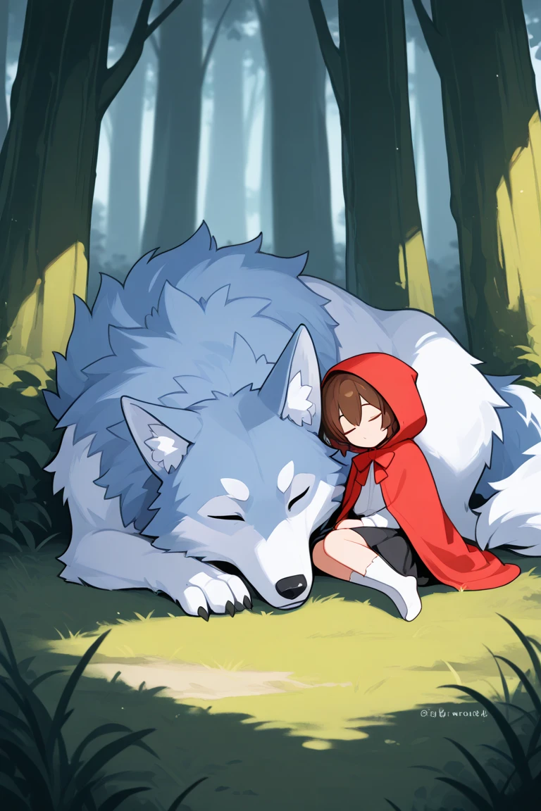 nsfw, top quality, best quality, High-quality illustrations, masterpiece, super high resolution(super cute girl, wolf, lovers, zoophilia, Mating, pussy sex from behind)Little Red Riding Hood, forest, girl, undressing, open Clothes, absurdres, perfect anatomy, tomogao, good lighting, red blush, cinematic shadow,