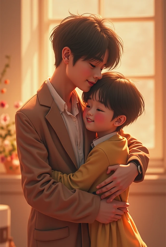 Outside the yard, men and neighbors praise the child, touch the child's head, and the child is laughing happily --auto --s2