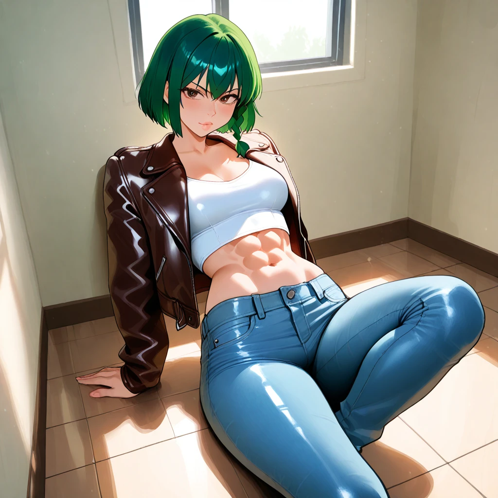 (((1 girl))), (Tatsumaki of a punch man), (short green hair), (green eyes), , (((wearing bikini))), full body view, (in the room a motel) , (((slim, muscular legs))), thin waist, stomach muscles, big ass, (((full body photo))), wearing a green high-heeled shoe, (((facing me sitting on the chair with legs crossed))) , (((grumpy))), (HDR), eye flare, extended eyes, extended eyes, moody, anime, minimalism, anime style, ray tracing, Cinematic lighting, Cinematic lighting , Shine, Shine, jpeg artifacts, bright light, god rays, ray tracing, drop shadow, Panorama, Sony FE, from behind, Underneath, Underneath, Ultra-HD, artwork, precise, precise, anatomically correct, super detail, high quality, best quality, very high, 16k