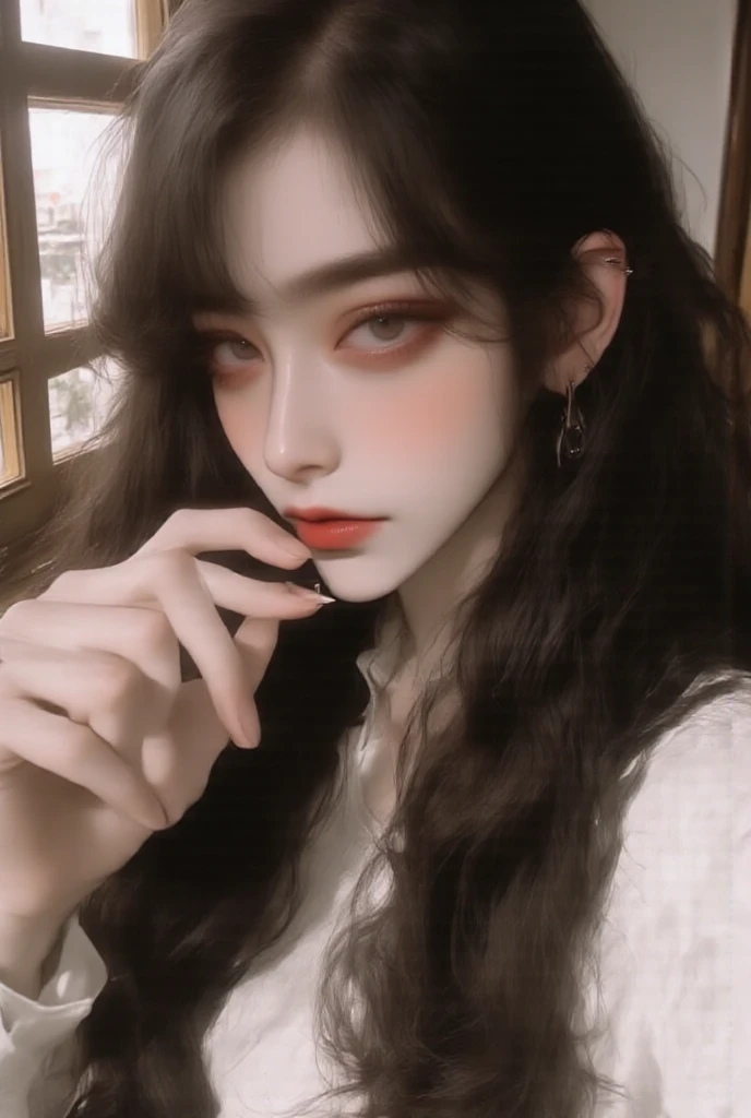 a close up of a person with a fake face and a bow tie, cruel korean goth girl, scary look, ulzzang, y 2 k cutecore clowncore, bloody face, wan adorable korean face, clean brutal blooded face, scary face, jaeyeon nam, ruan cute vtuber, creepy aesthetic, with fangs, horror aesthetic
