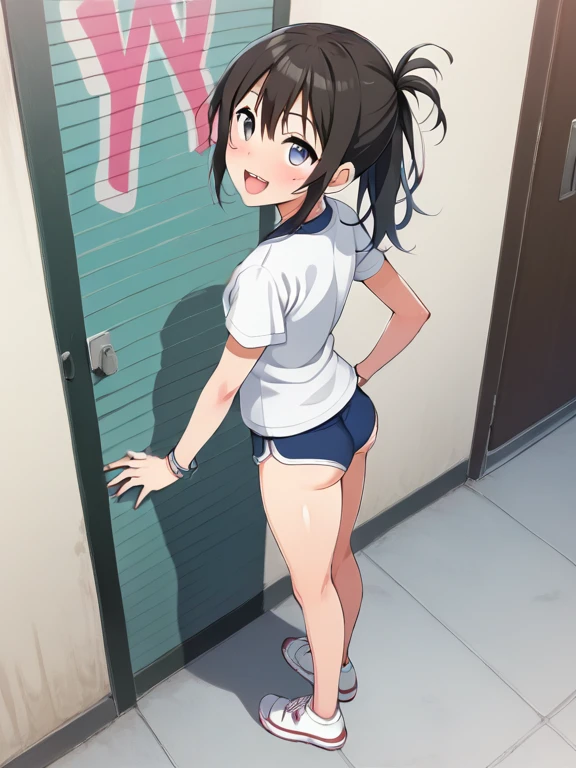 (((Pixel perfect, Perfect details))), alone, 1 girl, Jinko Yazai, Uniforms, looking at the audience, Smile,(((She lifted her shirt, Reveal under her bra))).