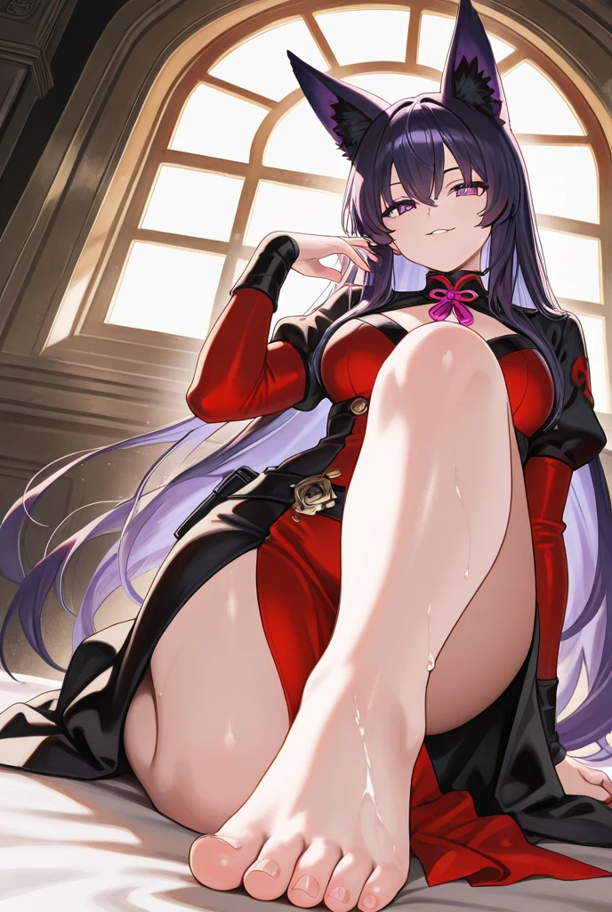 Asami, big breasts, ya_School uniform_ownwaifu,gloves,Headband,long-haired,purple eyes,purple hair,,fingerless gloves,Red headband,skirts,star (symbol),Hair ornaments,thighhighs,breasts,black thighhighs,serafuku,Star Hair Jewelry,choker,ribbons,hair ribbons,bangs,Black gloves,bow,
masterpiece,bestquality,ultra-detail,tortured expression,be unconscious,fell from fighting,Got punched in the stomach................,The face represents pain............,Lying on Your Back, Unconscious,Closed eyes,lie down （（（open legs： 1.8）），Correct limbs，Perfect limbs
