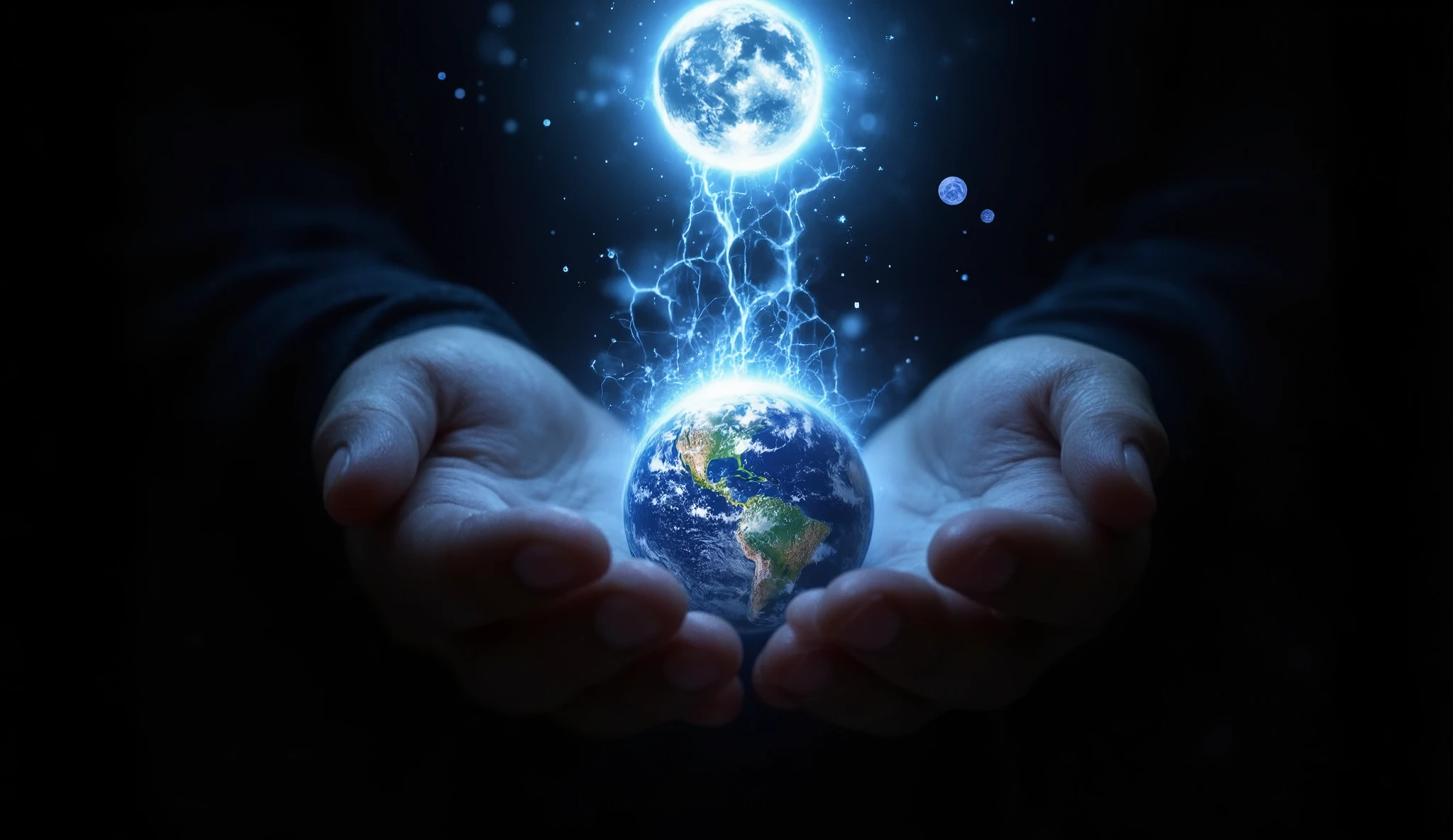 (With his hands and fingers, President Donald Trump, using Puppets against the World , The dark image above the planet and just below planet Earth being held up by strings as if it were a puppet quality HD 32KK))