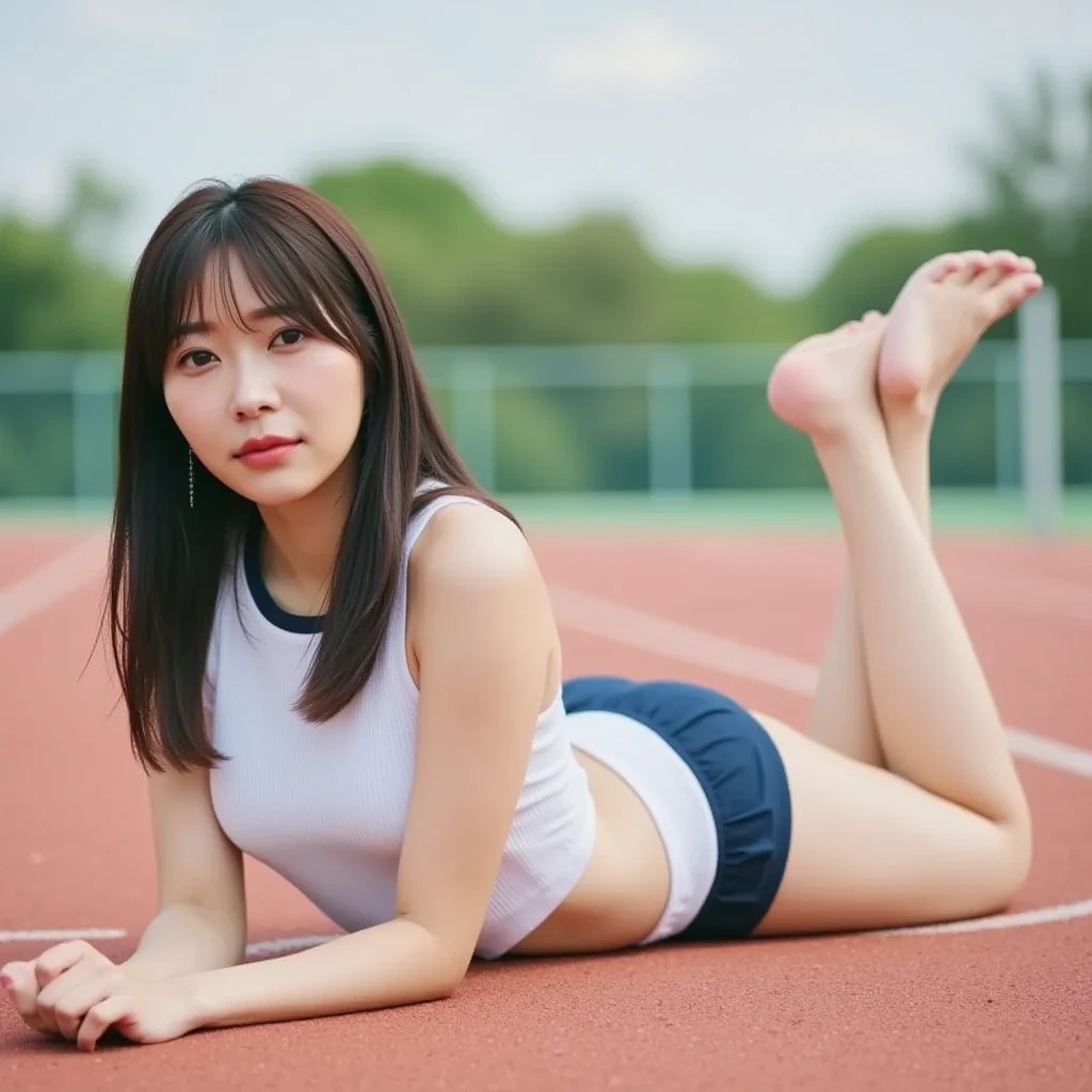 masutepiece, Best Quality, 8K, (8years old:1.2), Teen, Raw photo, absurderes, award winning portrait, Smile, Smile, In twin, Idol face, violaceaess, gardeniass, Delicate girl, full body Esbian, Digital SLR, Looking at Viewer, Candid, Sophisticated, zora々Right, Thin arms, Professional Lighting, Film grain, chromatic abberation, (Eyes and faces with detailed:1.0), (Bokeh),(Underwear),Sports Socks、(Crouching:1.0)、sports wear、Two arms、short-hair:1.3、(Hands above the head:1.1)、The crotch is visible、(Emphasis on the chest:1.2)、(Group of 2:1.1)、(childish)、(sideways Facing:1.2)