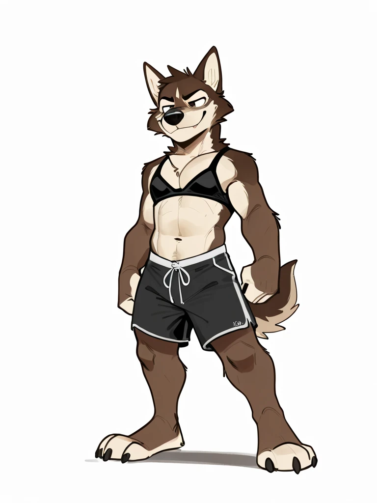 (pinup), Anthro, male, solo, full length portrait, domestic dog,( belgian malinois:1.1), muscular, athletic, abs, smile, digitigrade, barefoot, tanktop ,shirt lift, jockstrap, sweat, sweaty, happy trail, (black background:1.1), digital artwork, (flat colors:1.2), (by adios, by k-9, by paintfox:.8), by delirost, by tritscrits, (detailed fur, detailed fur texture:0), (masterpiece, best quality, high quality, highres, ultra-detailed)