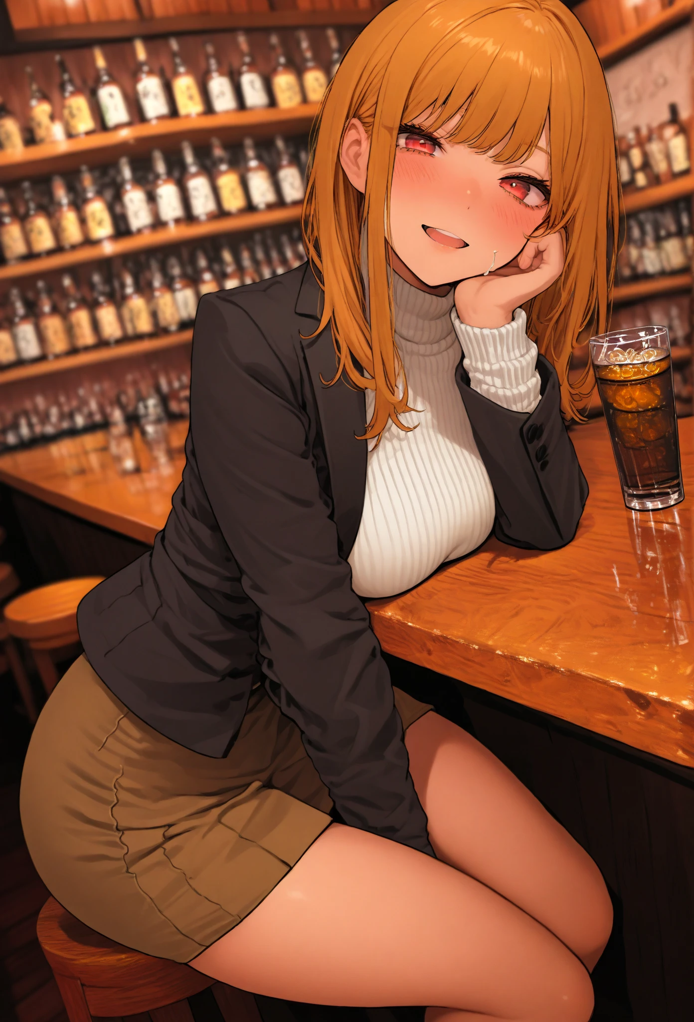 anime, beautiful face, highly detailed face, 2 accurate legs, detailed eyes, highly detailed background, perfect lighting, accurate arms, accurate hands, accurate fingers, full body, 1girl, solo, ruby hoshino, oshi no ko, indoors, heels, thighhighs, garter stockings, indoors, absurdres, high res, ultrasharp, 8K, masterpiece, very wet, blushed, nsfw, no bra, no panties, see through underwear, teasing smile, mouth wide open, 1 eyes closed, bunny ears hair accessories cowgirl, riding on a dildo, sitting on a dildo,