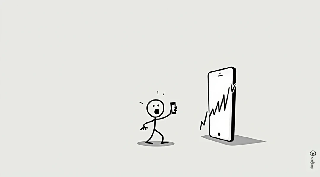 Stick figure man looking shocked at phone screen with viral graph exploding upward