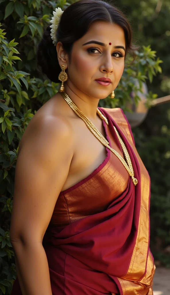 arafed woman in a pink sari, looks like Sandeepa Dhar, thick figure, curvy, traditional beauty, hindu aesthetic, assamese aesthetic, traditional makeup, indian goddess, indian girl with brown skin, wearing bihu dress mekhela sador, indian style, indian, gorgeous woman, south east asian with round face, a stunning portrait of a goddess, beautiful himalayan woman
