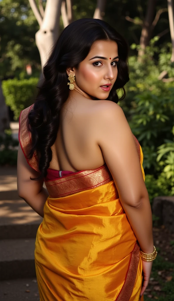 A beautiful naked curvy girl, in a saree, bare back, topless - SeaArt AI