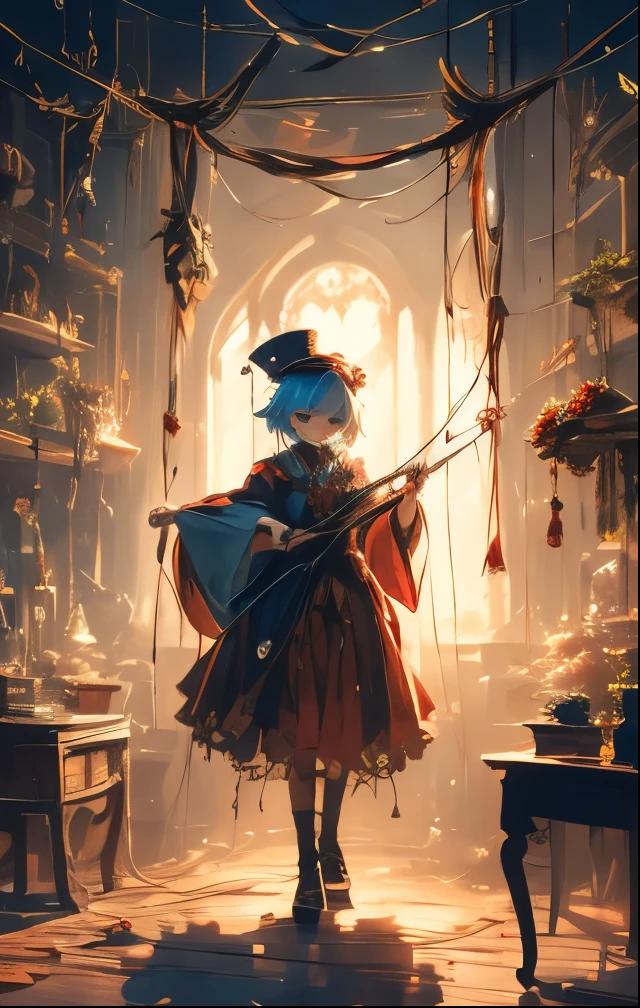 （（（ＳＦＷ、Highest quality、 first class masterpiece 、 Normal Body 、32k、  detailed face 、super precise、  normal hand、５refer to、Highest）））、ceria、Celia Claire、Beautiful Girl、 Silver Hair、twin tail、Glowing Hair、beautiful breasts、slender、 slim、Petite、 can be used、A large amount of fine thread、Puppet、Limbs Manipulated by Strings、Manipulated to Dance、Strings Entangled in the Body、 Marionette 