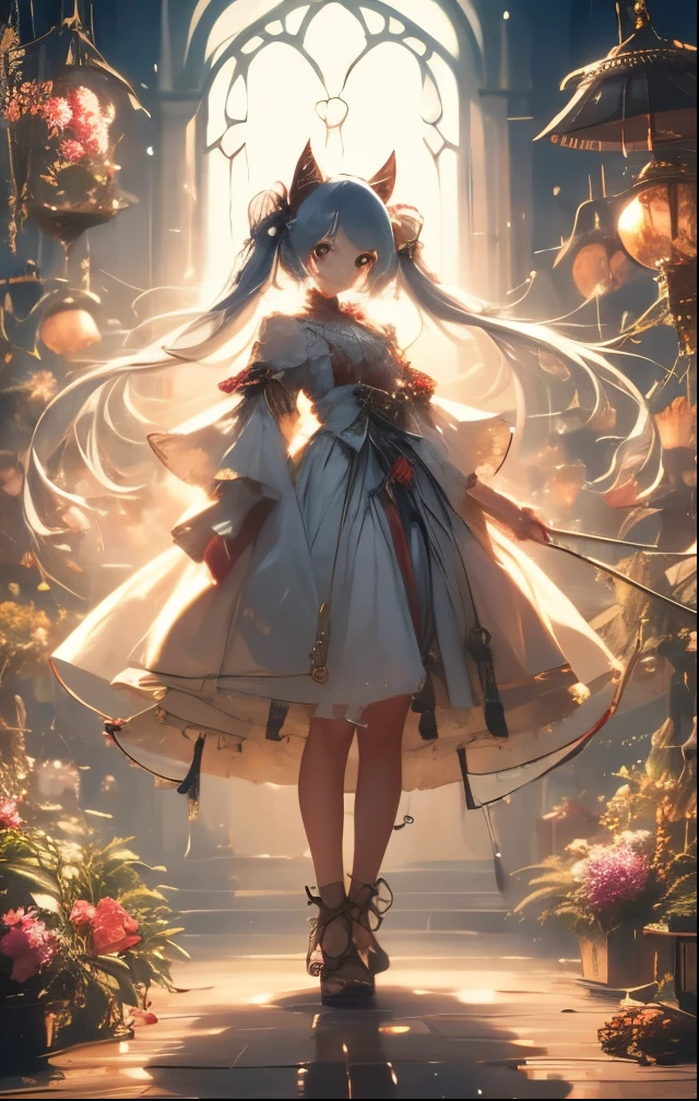 (((SFW、Highest quality、 first class masterpiece 、 Normal Body 、32k、 detailed face 、super precise、 normal hand、5refer to、Highest)))、ceria、Celia Claire、Beautiful Girl、 Silver Hair、twin tail、Glowing Hair、beautiful breasts、slender、 slim、Petite、 can be used、A large amount of fine thread、Puppet、Limbs Manipulated by Strings、Manipulated to Dance、Strings Entangled in the Body、 Marionette 、Handicapped hands and feet