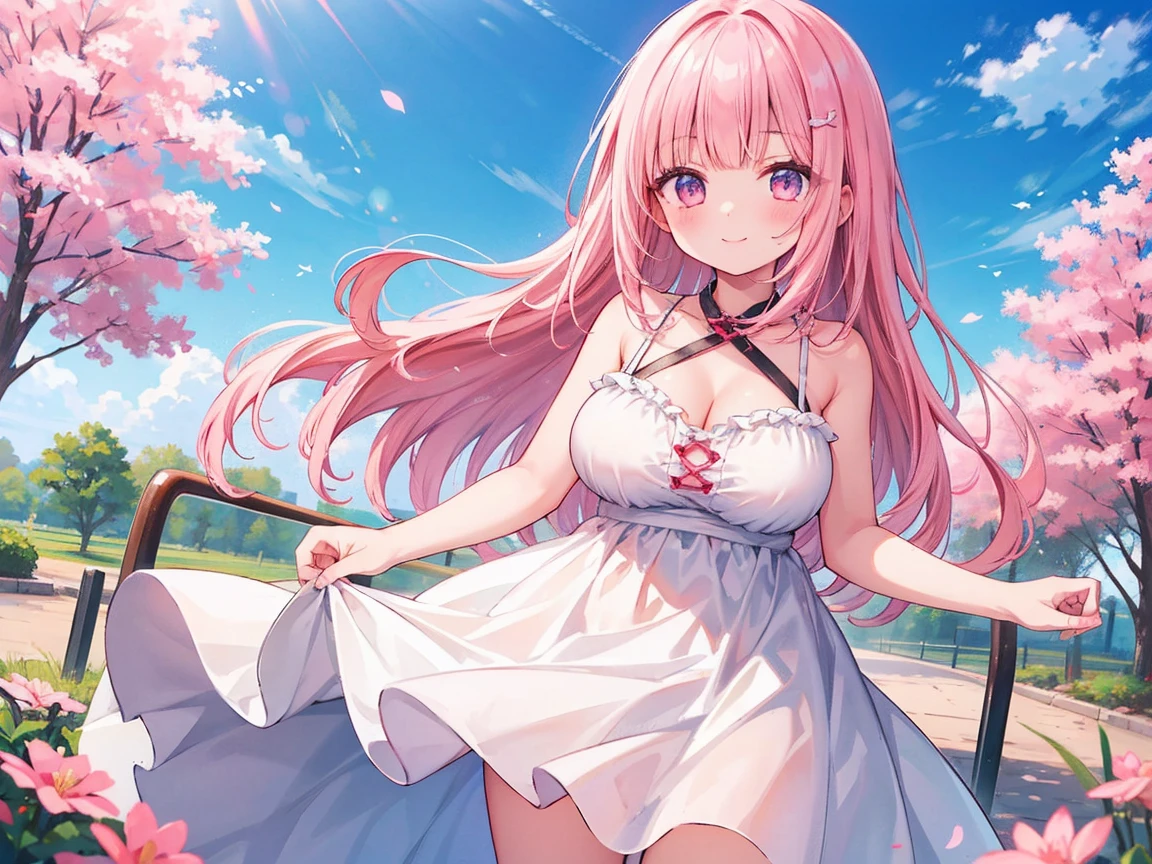 beautiful picture, best quality, a cute girl, Outdoor public hot spring, pastel colors, fluffy rabbit ears, , Pink long hair, bright star, red eyes, cleavage, cute expression, Exposed shoulders, A see-through white dress, wet, navel, embarrassing, White skin, Vigorous, standing, upper body bent, Soaking feet in water, wind, Put your hands on your knees,, whole body, night, meteor, unfettered, Suggestive poses, Butt back, Upper body forward, wet 피부, Right hand on the chin, Left hand on knee, Smooth thighs, Cherry Blossom, warm water, Spacious bathroom