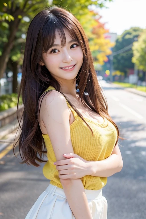 (Best Quality, 4K, 8K, High Definition, Masterpiece: 1.2), (Highly Detailed, Realistic, Realistic: 1.37), (Photorealistic: 1.2), Sharp Focus, Seductive Young Girl, 12 Years Old, Accurate anatomy, full body shot, curly long hair, brown hair, wearing a cute yellow glitter dress, cute socks and shoes, jumping up lightly with a cute smile, seductive big eyes, detailed and even eyes, beautiful Face, detailed and perfect face, perfect proportions, long legs (random poses, changing poses, dynamic angles,), attractive face that draws the viewer in, works of art, lively depictions, soft lighting , Ambient lighting, Amusement park, Audience, (Depth field: 1.3), (((Blur))),