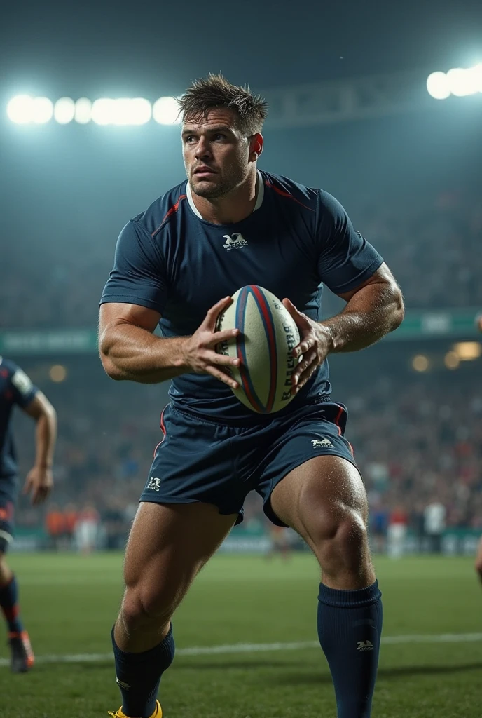 wearing only his rugby tshir, and his legs and dick are complety naked,In the depths of the rugby pitch, where sweat and passion intertwine, emerges the figure of a man who embodies the power and grace of modern rugby. His taut muscles glisten under the sun as he advances with determination towards the goal. He is a warrior of the sport, yet also an icon of sensuality and strength. his dick is out of his suspensor and his dick is huge, long, and hard erect, the cum spears all over him and the place.

Description of the Setting:
The rugby field stretches out before him, a battleground where each step is a demonstration of resilience and skill. The lush green turf accentuates his figure, sculpted by years of training and dedication. The roar of the fans mixes with the clash of bodies, creating a symphony of sport and competitiveness.

Details of the Man:
With an intense, penetrating gaze, his eyes reflect the determination of a true athlete. Every muscle in his torso is defined with every movement, capturing the attention of everyone around him. The strength in his arms is palpable, ready to carry the ball towards victory.

Capturing the Essence of Rugby:
In every photograph, every gesture is an ode to the spirit of rugby: the collision of lines, the collective effort of the team, and the passion for the game. This sensual, muscular man personifies dedication to the sport and the thrill of competing on the rugby field.