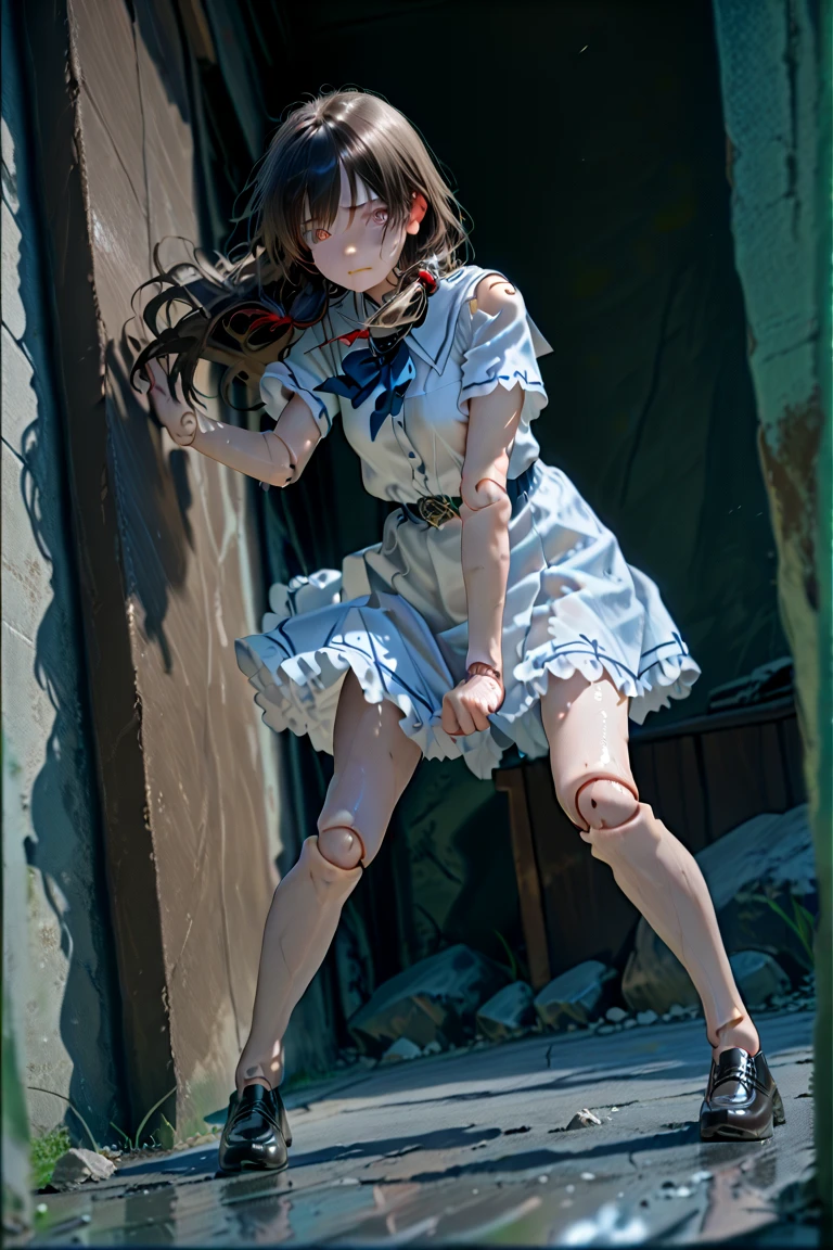 Angry face、White dressing showing panties,Pleated skirt、Sailor suit,Glasses、(Peeing a lot:1.5)