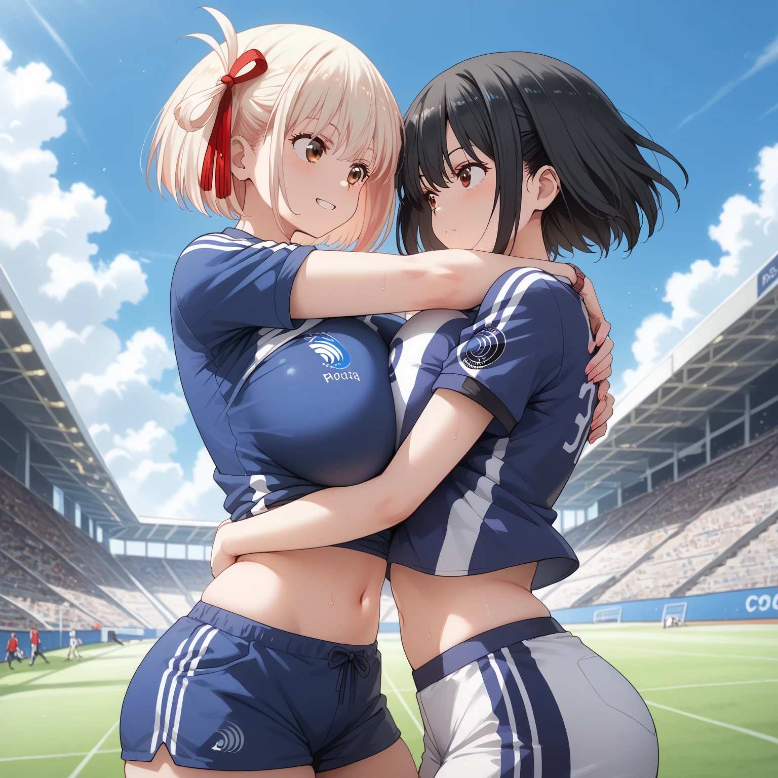 best quality, uncensored, prefect lighting, rating_explicit, very aesthetic, anime, Ultra detailed, 8k, ((cheerleader ,swept bangs, pony tail , shirt lift , )), beautiful face, highly detailed, physics-based rendering, cinematic lighting , official art, anime coloring, detailed face, detail body,
BRAEK, nsfw
((2 girls )) ,(( yuri:)) , lesbians, 18 years old , pussy licking, cunnilingus, pussy juice, dripping, sweat, wet, shiny skin , tan skin , ahegao,
com on back, blush, orgasm, sweaty, drooling, saliva trail, outdoor, ((Baseball stadium stands )), ((bare nipples )),blurry background,