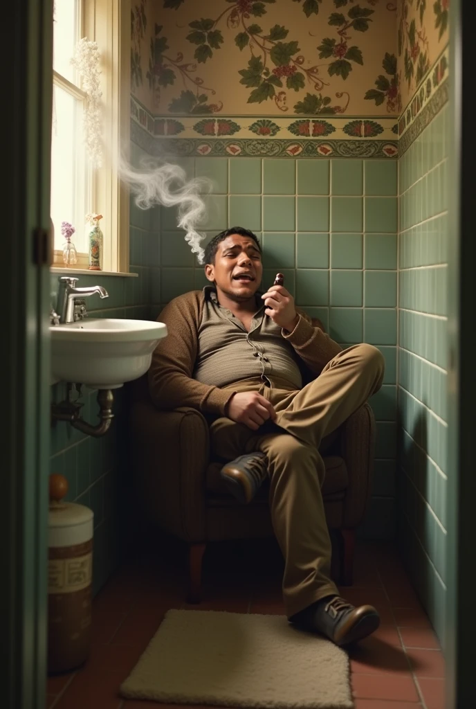 Fat man brushing his teeth with Cesium