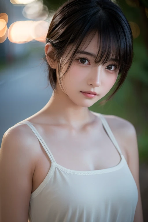 masutepiece, (Best Quality:1.4), Realistic, Dramatic lighting,Professional Writing,strong shadows,Highly detailed unified 16k wallpapers, Photorealistic ray-traced depth of field,Wet roads ,Orange filter、((Random pose 1.3)),drenched, Dripping, Wet Face,Wet clothes, Wet Skin, Wet Hair,A young woman with a cute face like a Japanese idol,(Cleavage),((Cinema Lighting),(Natural light),(High level of artistry),(artistic),(Indistinguishable quality from the real thing),RAW Photos,Genuine,Genuine,High resolution,RAW Photos,masterpiece, beautiful