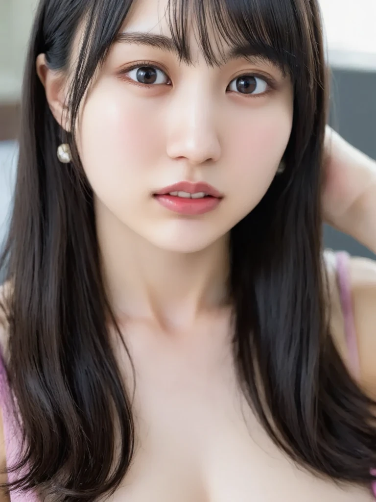 masterpiece, highest quality, 8k, 20th Generation, Large Breasts, cute, alone, sad, cute, Girlish, Delicate girl, Pure beauty, RAW Photos, Professional photography, Portraiture, Soft Light, Professional Lighting, Backlight, Upper Body, avert your eyes, Sophisticated, Film Grain, (Eyes and facial details:1.0), Short floating hair, Beautiful, flowing hair, bangs, (Waffle-material cache-coeur(Vibrant pastel colors))、(Large Breasts:1.0)、You can see a little cleavage、Nipple protrusion、Dolly Makeup、Translucent white skin、White Breasts、Odd Eye、The colour of the left and right eyes are different
