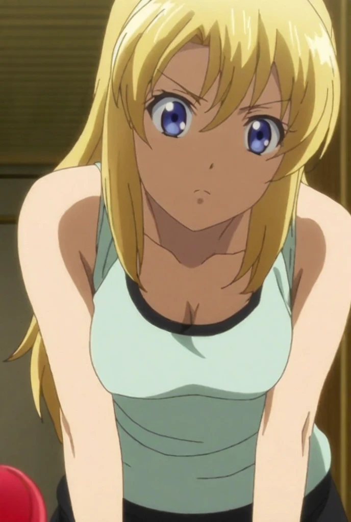 (anime cels style, masterpiece, best quality, high resolution, megami magazine, anime poster style, sharp, 8k), (beautiful eyes:1.2), kay_(girls_und_panzer), 1girl, blond hair, medium hair, blue eyes, blush, (natural large breast), (lose shirt:1.5), (doggystyle:1.5), (all fours, front viewer:1.5), bed, (perfect detailed anatomy, beautiful face, perfect body, perfect arms, shiny skin),