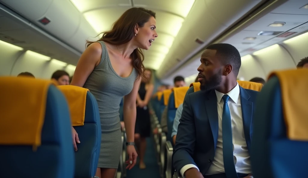 Busty, muscular flight attendant gets raped by a passenger.