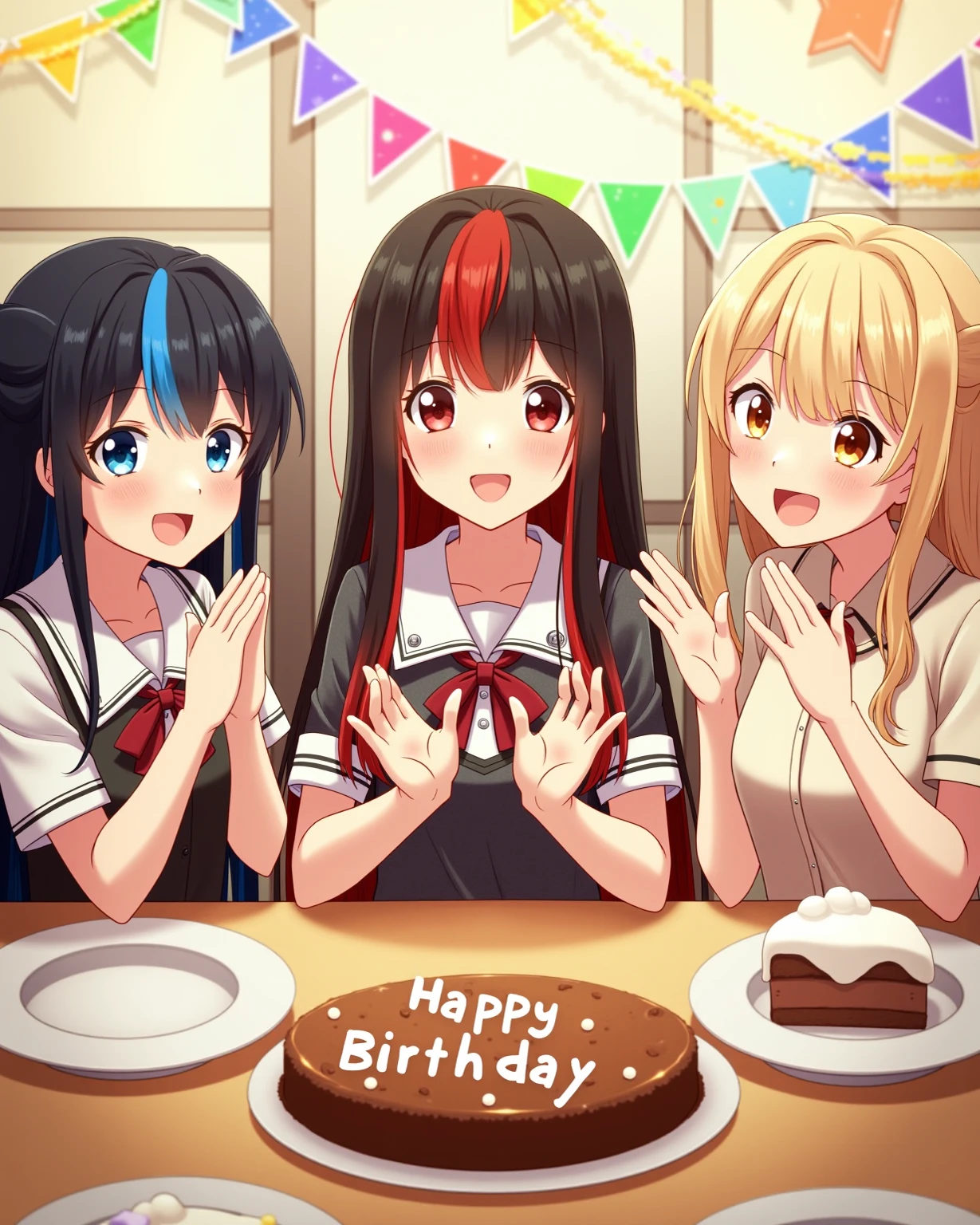 6 characters celebrating a birthday sitting