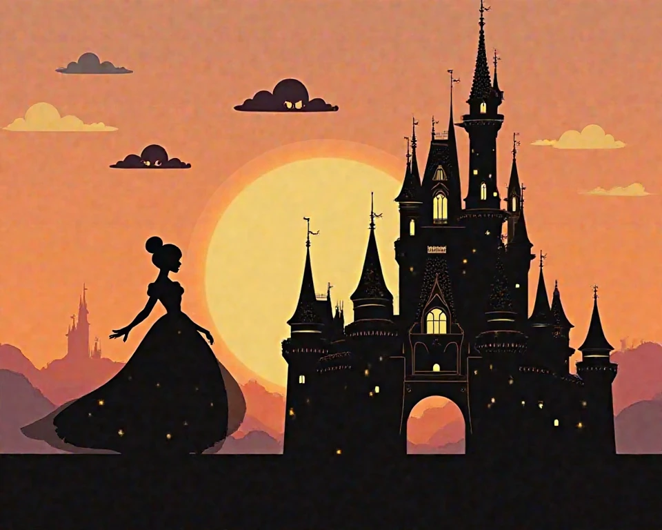 White Wallpaper、Woman silhouette、Cinderella、Silhouettes with castles and other backgrounds