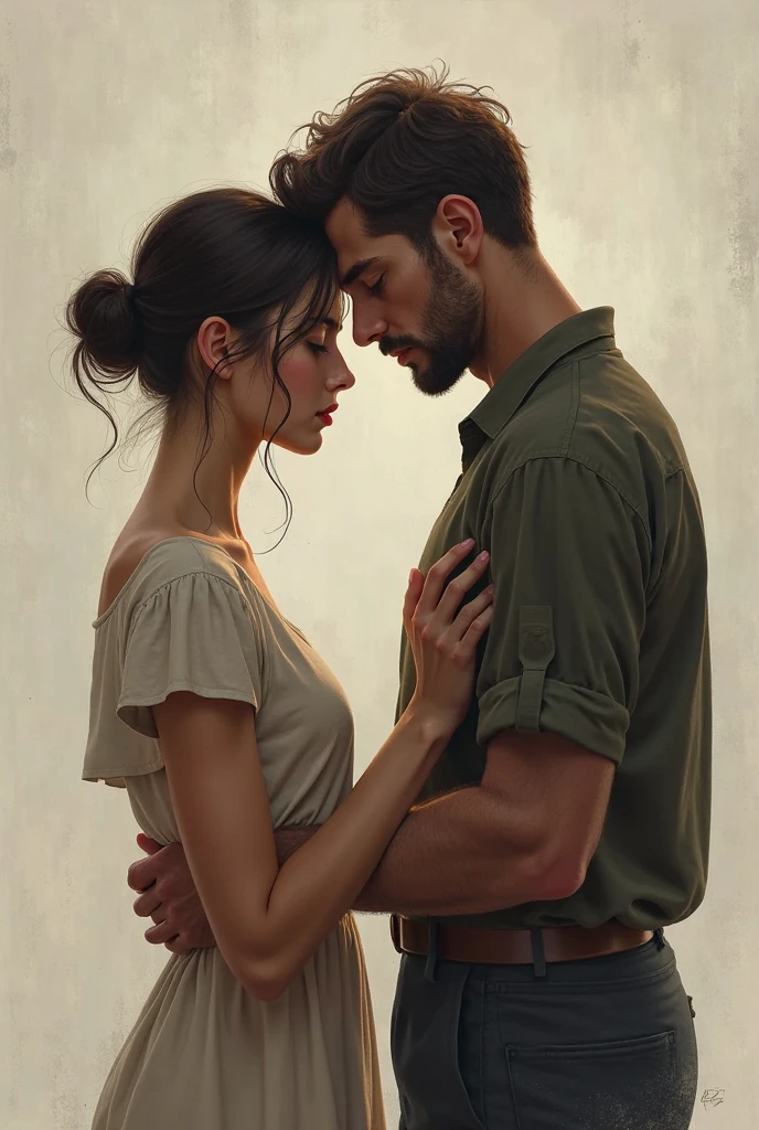 The man is on the left side facing left carrying a sword with his cold but handsome face. While the girl is on the right facing right hugging her hands to her chest. Their ages are approximately 20 years, because of the conflict they have different opinions and therefore different goals.
