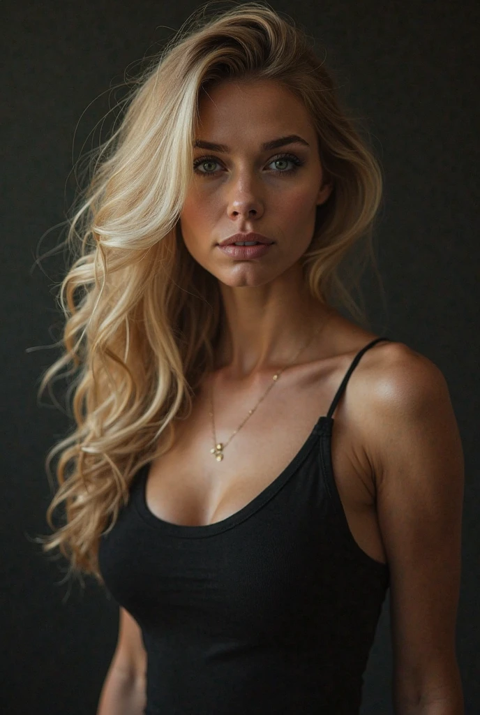 woman with matching tank top and panties, fille sexy aux yeux bleus, Portrait Sophie Mudd, Portrait de Corinna Kopf, cheveux blonds et grands yeux, selfie of a young woman, ohne Maquillage, maquillage naturel, Look directly into the camera, Visage avec Artgram, dezentes Maquillage, Superbe photo du corps entier, dans la chambre, Gros seins, Blonde, latina