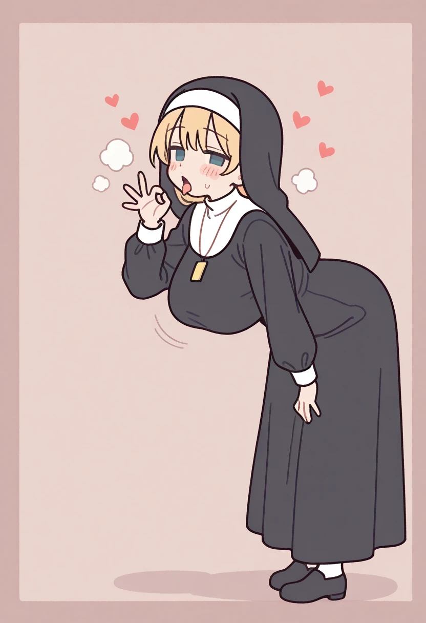 aasister, long hair, nun, habit, white capelet, neck ribbon, (black dress:1.2), long sleeves, white gloves, full-length zipper,huge breasts,expressionless,(fellatio:1.5),(((spoken heart,smile)))