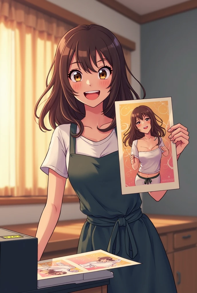 Arafed woman in white t-shirt and necklace, sexy girl with green eyes, portrait sophie mudd, brown hair and large eyes, selfie of a young woman, bedroom eyes, violet myers, no makeup, natural makeup, looking straight at camera, face with artgram, fine makeup, Stunning full-length shot, Piercing green eyes, beautiful angle, attractive pose, Sweet girl, sexy pose, full length image, full - body, shooting full body, Brunette goddess, high detail, Satisfied posture, in a gray skirt and boots, Upskirt, knee boots, holds a book in Rkuk, Shows the book.