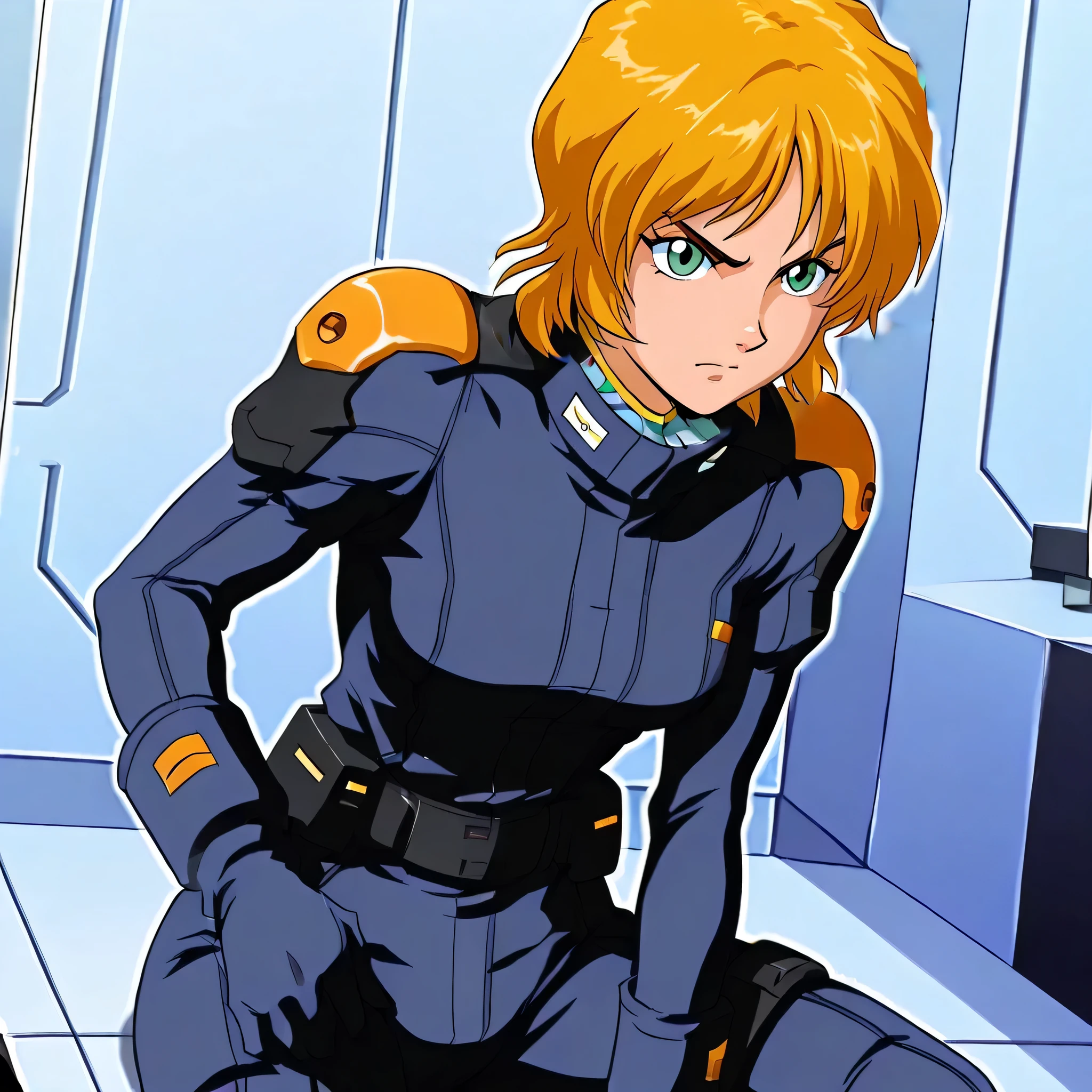 Ellis Claude, blond hair, short hair, green eyes, serious expression, closed mouth