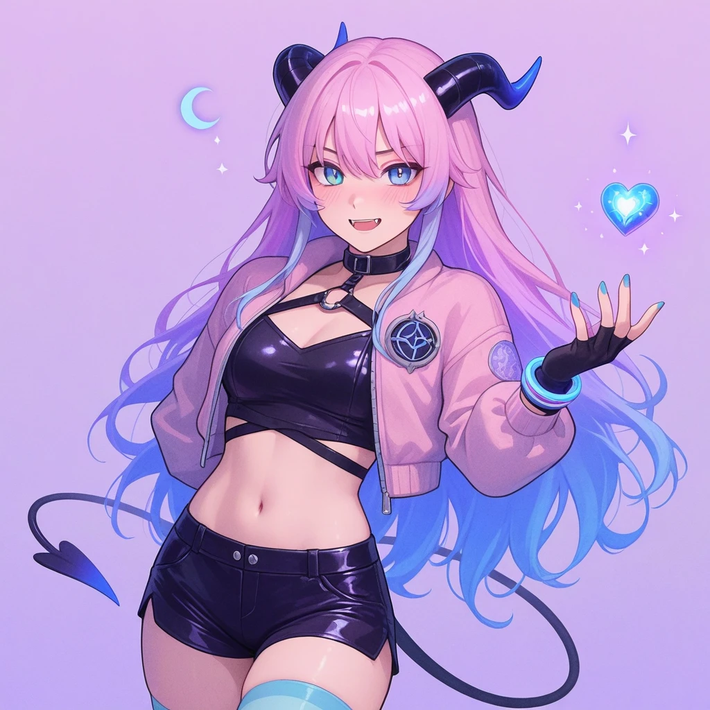 8K,gal,an extremely delicate and beautiful,Beautiful and realistic skin,Shiny jewel-like earrings,Shine like glitter long colorful hair,demon horn,beautiful eyes,Shine like glitter tiger pattern bikini,glitter background,full body