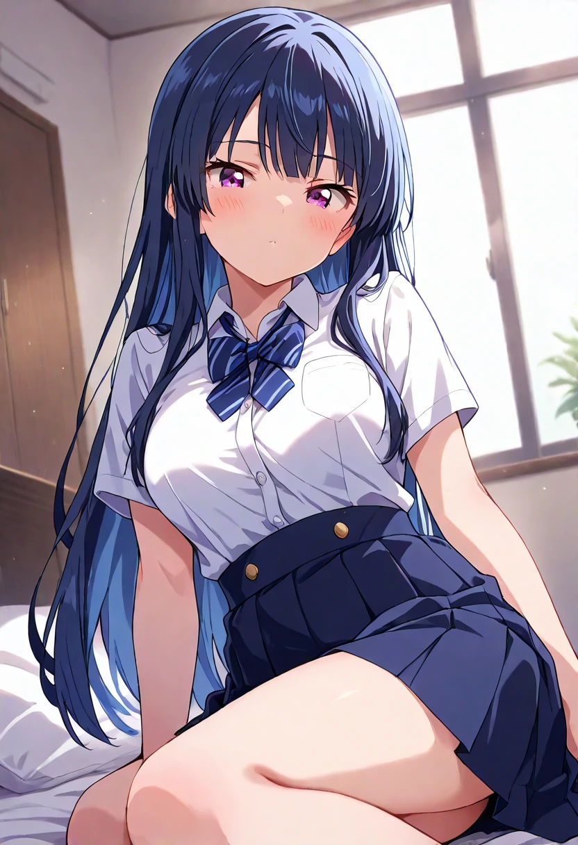 masterpiece, Highest quality, High resolution, 1girl Yugiri Ayano, Black Skirt, Black socks, collared shirt, green tie, Knee-high, tie, Pleated skirt, , shirt, Are standing, Browsing Caution,Official Art,非常に詳細な CG ユニティ 8K 壁紙, Perfect lighting, (masterpiece:1.0),(Highest_quality:1.0), 超High resolution,4K,Super detailed, photograph, 8K, High resolution, High resolution, Absurd:1.2, 400 for Kodak Port, Film Grain, Blurred Background, Bokeh:1.2, Lens flare, (Vibrant_color:1.2),(beautiful_face:1.5),(narrow_Waist),(Perfect hands, Perfect Anatomy:1.2),,, ((Beautiful 詳細 Face and Eyes)),(Vagina Penis),(1 male and 1 female,Have sex:1.3),Cowgirl,alone, ,20 year old beauty、Browsing Caution小さな頭,Slender body, Ideal body proportions,Slim lower body、Oily skin, Glowing Skin,Sweat,Big Breasts,Long Hair,cry,Open your mouth,vapor,Heavy breathing,squat:1.3,Spread your legs:1.5, Raise the hand,,((When it enters the sheath,Creampie,Excessive ejaculation)),, 、, 、Completely naked、、Nipples,To pee、Leaking urine、Spread your legs、Water coming out of the vagina、、well-balanced breasts、squat、Spread your legs、blush、Red cheeks、Embarrassed,(灰colorの無地背景)