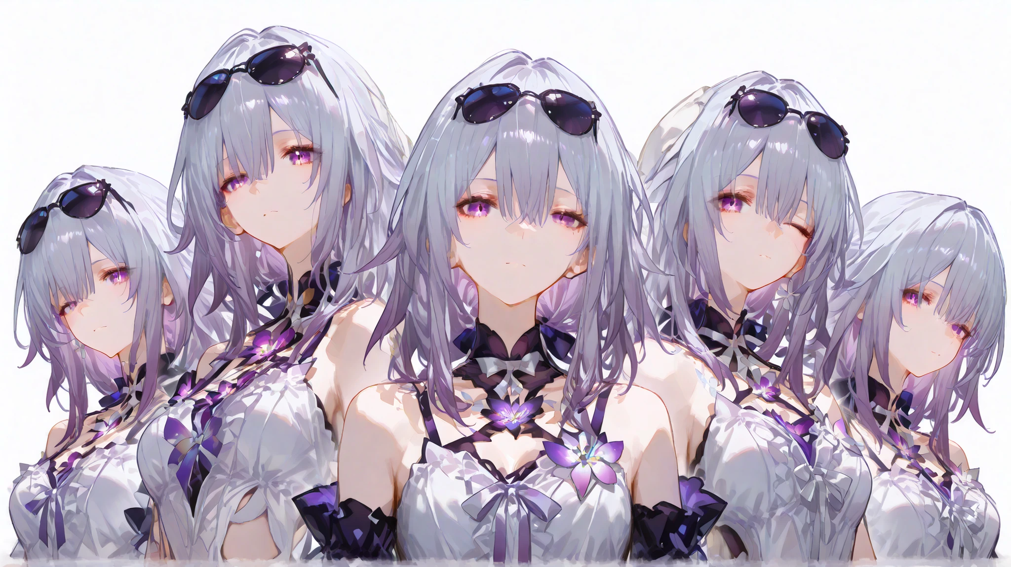 (masterpiece, top quality, completely completed:1.4),collage art, castorice from honkai star rail、beautiful girl、upper body、Blouse、sunglasses、Show your eyes through the gaps、various expressions、9 divided、wink