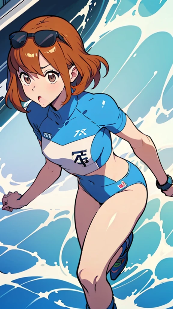 ((Surfing)), anime style illustration: 1.2, Masterpiece: 1.2, Hi-res, super detailed, 16k, CG, highest quality, very shiny skin, beautiful detailed eyes, perfect anatomy, perfect hands , Perfect fingers, Perfect legs, Highly detailed background, Natural light, Subtle soft light, Perfect lighting, (Ukiyo-e illustration, 2D: 1.3), (Face focus: 1.4), (From bottom: 1.2), (Girl 1 person, cute, happy smile, medium breasts), (medium wavy hair, blunt bangs), purple dip-dyed hair, medium hair with yellow eyes, big eyes, riding a surfboard, surfing :1.4, beautiful riding pose, stunning surfing riding, dynamic pose, kimono style surfing suit, (ukiyoe style big wave: 1.2, splashing waves),