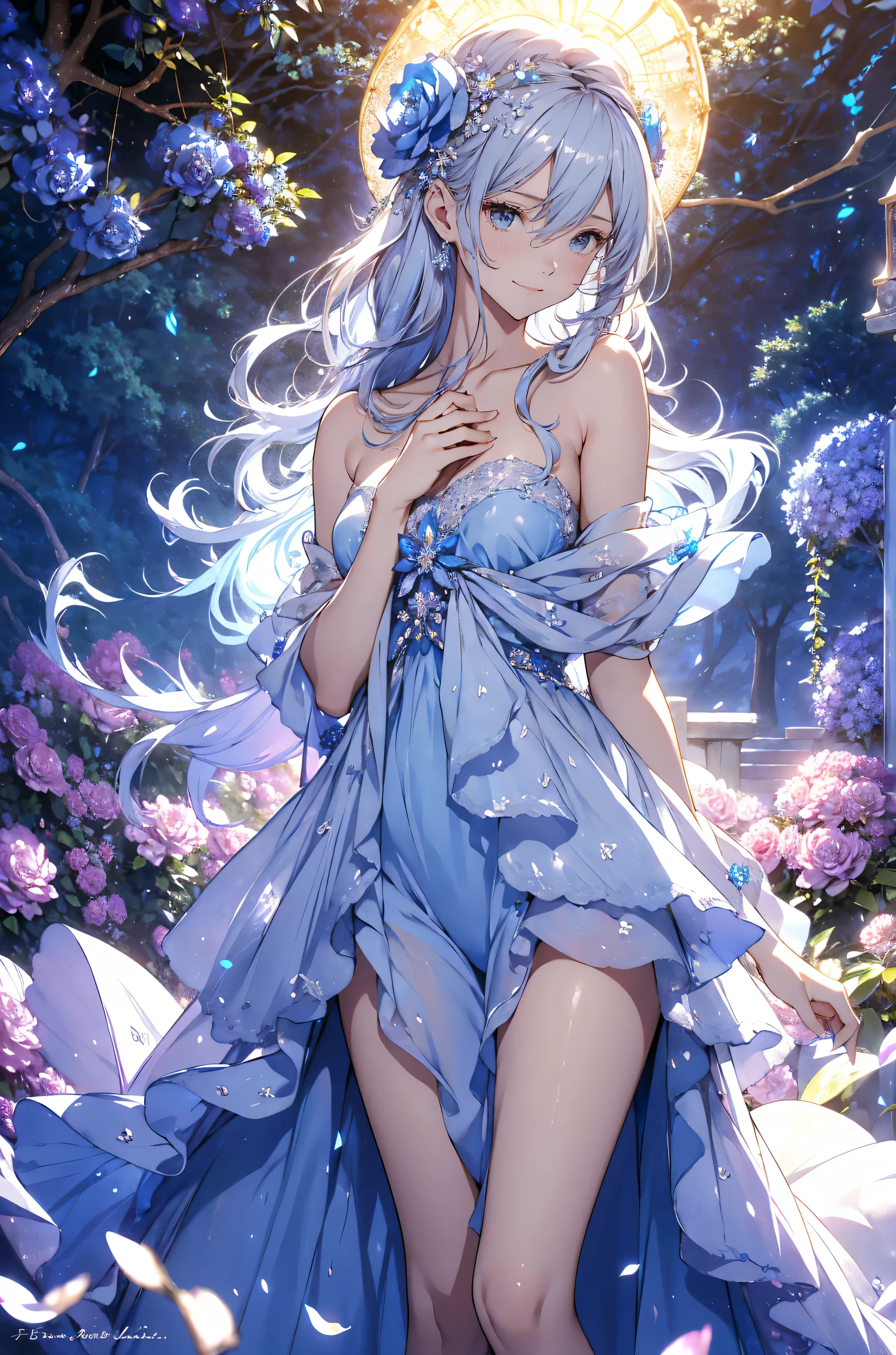 best quality !mystical 、( Bold Composition ) 1girl cute smile!smile! gentle gaze , beautiful 、Beautiful skin with a chest circumference of 130 、sexy、 Beautiful chest skin !BEAUTIFUL THIGS、beautiful legs ‼️ slender model figure、 music Healing simple lawn composition fantasy world、western fantasy style flower、 beautiful 海 Beautiful Rose Hedge flower pot Many kinds of flowers Mr..々flower 、
Keep it simple beautiful brilliance 、long silver blue hair、The strongest beautiful decorative flower sexy white dress、 calm atmosphere 、 petals、 open 、 Beautiful young body 、 big 胸 、beautiful skin, 、beautiful brilliance, high definition depiction , Realistic Fantasy Romanticism ,, ultimate beauty moving!high resolution,