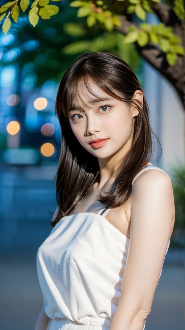 A very cute face like an idol、Looks like a young face、20-year-old female、Gentle and cute、Cleavage、Beautiful starry night、((The only light is from the moon))、(Dark Light)、RAW Photos、Genuine、((Quality indistinguishable from real life))、(Artistic Expression)、Real Stick、High resolution、masterpiece