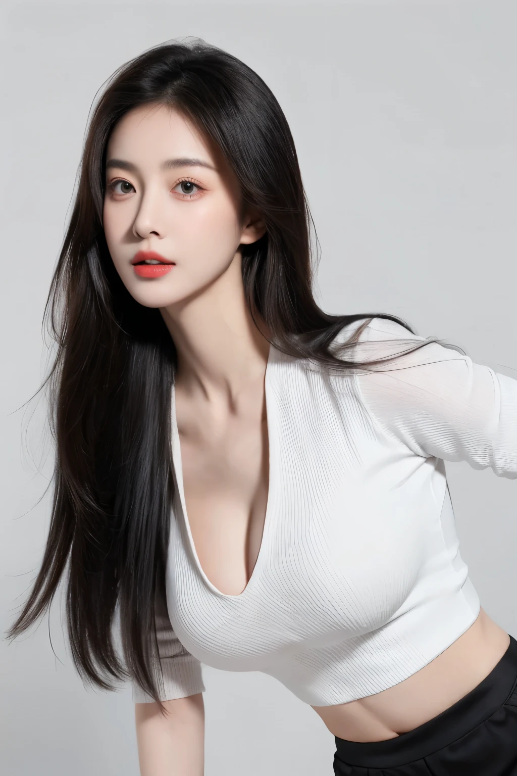 (Realistic, Photorealistic: 1.37), (Masterpiece, Best Quality: 1.2), (Ultra High Resolution: 1.2), (RAW Photo: 1.2, shots on Nikon), (Sharp Focus: 1.3), (Face Focus: 1.37), (Ultra Detailed CG Unified 8k Wallpaper: 1.2), (Beautiful Skin: 1.2), (pale Skin: 1.3), (Hyper Sharp Focus: 1.5), (Ultra Sharp Focus: 1.5), ( Beautiful pretty face: 1.3), (super detailed background, detail background: 1.3), break, very cute and beautiful Japan pictures of woman, (sexy model), professional attire, (22 years old: 1.1), portrait of a girl with a bright smile, upper body image, When viewed from the front, the composition is symmetrical, (Studio lighting: 1.3), (Cinematic lights: 1.3), (backlight: 1.3), dim lighting, lighting that covers the whole body, (looking straight at you, standing:1.3, arms down:1.3, random, model pose), break, (shiny-brown half up thin hair: 1.2), dark brown eyes, upturned eyes, beautiful eyes, princess eyes, ((brown hair:1.3)), single hair, bangs, Hair between eyes, Long hair, curby, abs, perfect abs, (gigantic-breast;1.37, big breast:1.37, big cleavage:1.37), (thin waist: 1.15), (detailed beautiful girl: 1.4), (bare shoulder, Chest squeezed together, View viewer, (blue camisole:1.3, black box-long-skirt:1.3, teacher fashion style, attractive look), Solo, Parted lips, pink lips, (shiny skin), sweat, (school room background:1.5), (light seductive smile:1.25), ((Perfect Female Body)), (Upper Body Image:1.3), Frame the Head, Perfect Anatomy, Perfect Proportions, 8.5 Life-Size, Face Focus, Ultra Realistic Photo, Hyper Sharp Image, Hyper Detail Image,