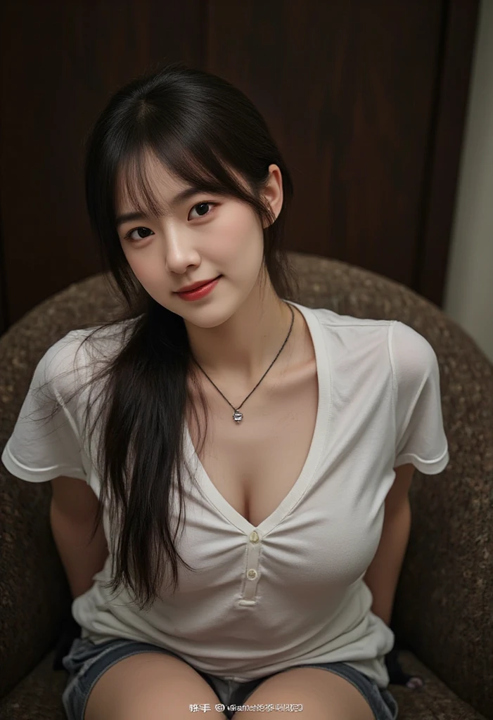 ((top-quality、masutepiece、8K、Top image quality、Very complex and detailed details))、a woman with a big breast sitting on a hotel bed room, beautiful malay girl, asian girl, malay model, beautiful malay woman, gorgeous young malaya woman, young asian girl, gorgeous malay model, beautiful young malay woman, beautiful asian woman, sexy girl, open shirt, asian goddess, young and cute girl, sharp focus, perfect dynamic composition, cowboy shot.