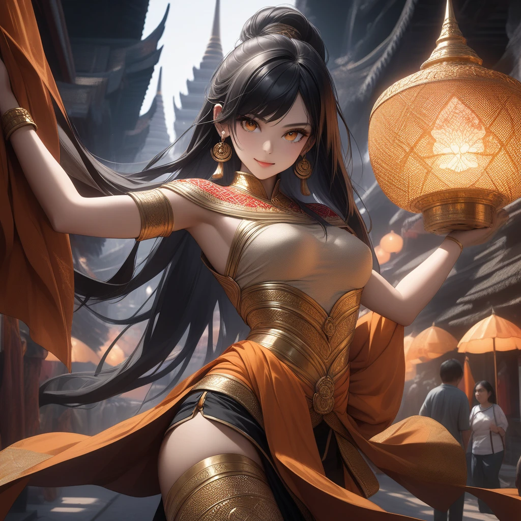 (work of art), (best qualityer), (extremely detaild),extremely detaild CG unity 8k wallpaper,offcial art,expressive eyes,Lonely, (Arm stretch, Smile 1.2), (1 girl, mature woman, breasts big, big-ass,Bblack hair, long hair, eyes black, dark skinned women), (sleeveless, Large V-Neck Competitive Swimsuit,aretes,被big-ass撑起来的竞技泳衣,huge ass ,Showing your breastsshowing your breasts,relatively high,Waist slender,golden pattern,Embroidered Shoes,black elbow gloves, jewerly, clamp, Ajurna - First Ascension:1.3),Ningguang(impacto genshin)