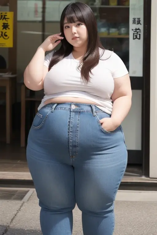 a woman in a long sleeve knit top and jeans posing for a picture, alluring plus sized model, she has an insanely inflated jiggly obese round belly, mammoth-sized proportions, insanely inflated chubby round belly, massive inflated belly, mammoth-sized belly, huge heavy inflated belly, giant plump belly, insanely inflated massive breasts, gargantuan breasts, gargantuan engorged breasts, mammoth-sized breasts, enormous sagging breasts, insanely large swollen breasts, beautiful thick female, plus size woman, thick body, enormous hyper-obese body, mammoth-sized body, gargantuan body, insanely inflated body, extremely plump, fattest woman, hyperrealistic full figure, thick thighs, fat inflated waist and thick hips, mammoth-sized fat waist, massive inflated waist, huge chubby waist, widest waist, massive hyper-obese waist, widest hips, big stomach, insanely inflated stomach, mammoth-sized chubby stomach, gargantuan plump stomach, fattest midsection, insanely inflated midsection, mammoth-sized chubby midsection, widest midsection, widest abdomen, insanely inflated abdomen, mammoth-sized chubby abdomen, gargantuan plump abdomen, insanely inflated hips, mammoth-sized chubby hips, chubby face, large double chin, insanely inflated chubby thighs, thick fat thighs, fattest thighs