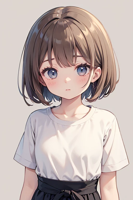 woman、Baby Face、G Cup、Brown Hair、Bobcut、White T-shirt、The right eye is closed、Left eye closed、No background、Background white
