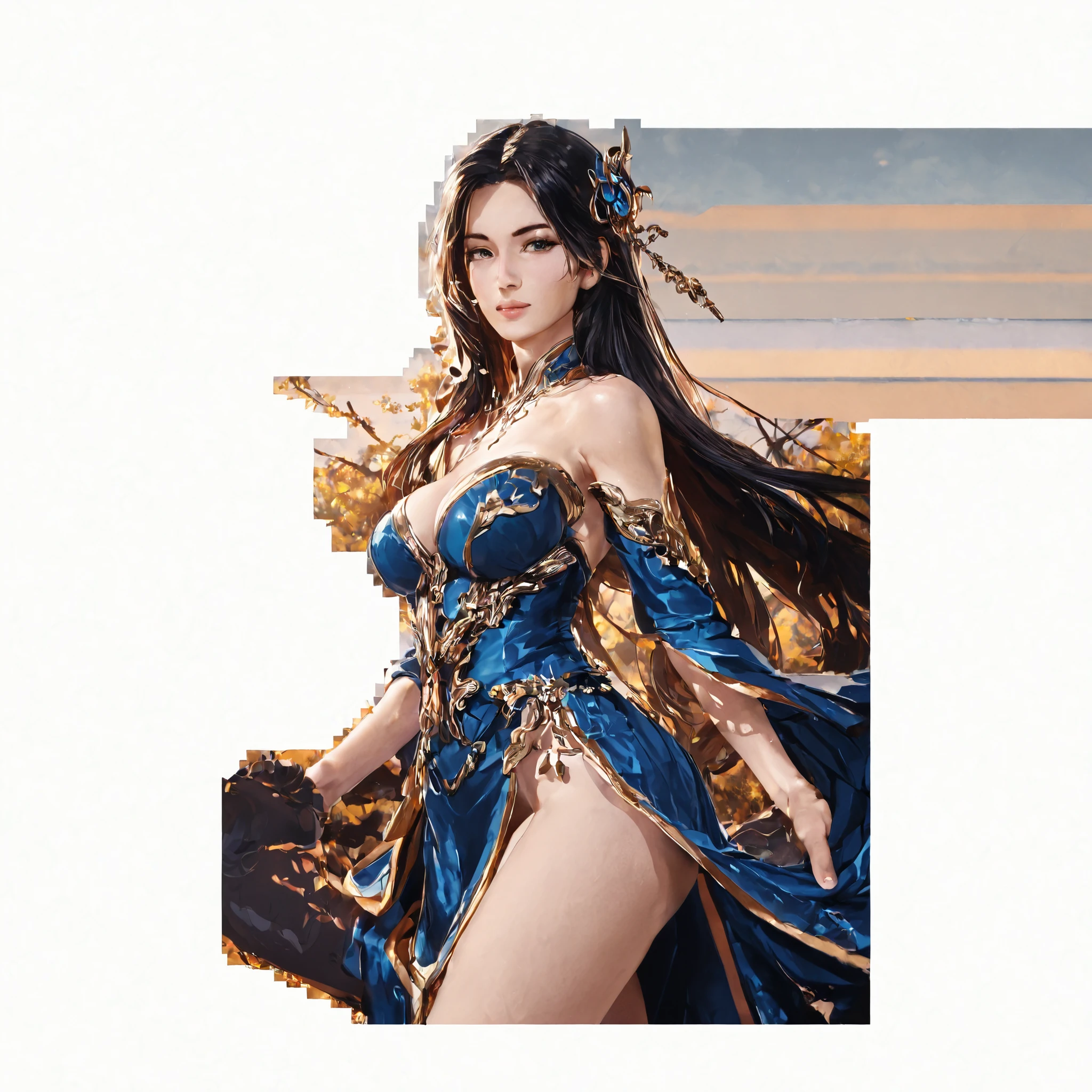 Front view of a woman,Extra large cup, are perfectly detailed,has exquisite facial features, Clothes are exquisite ,forest background, Game Character Design ,3D Rendering