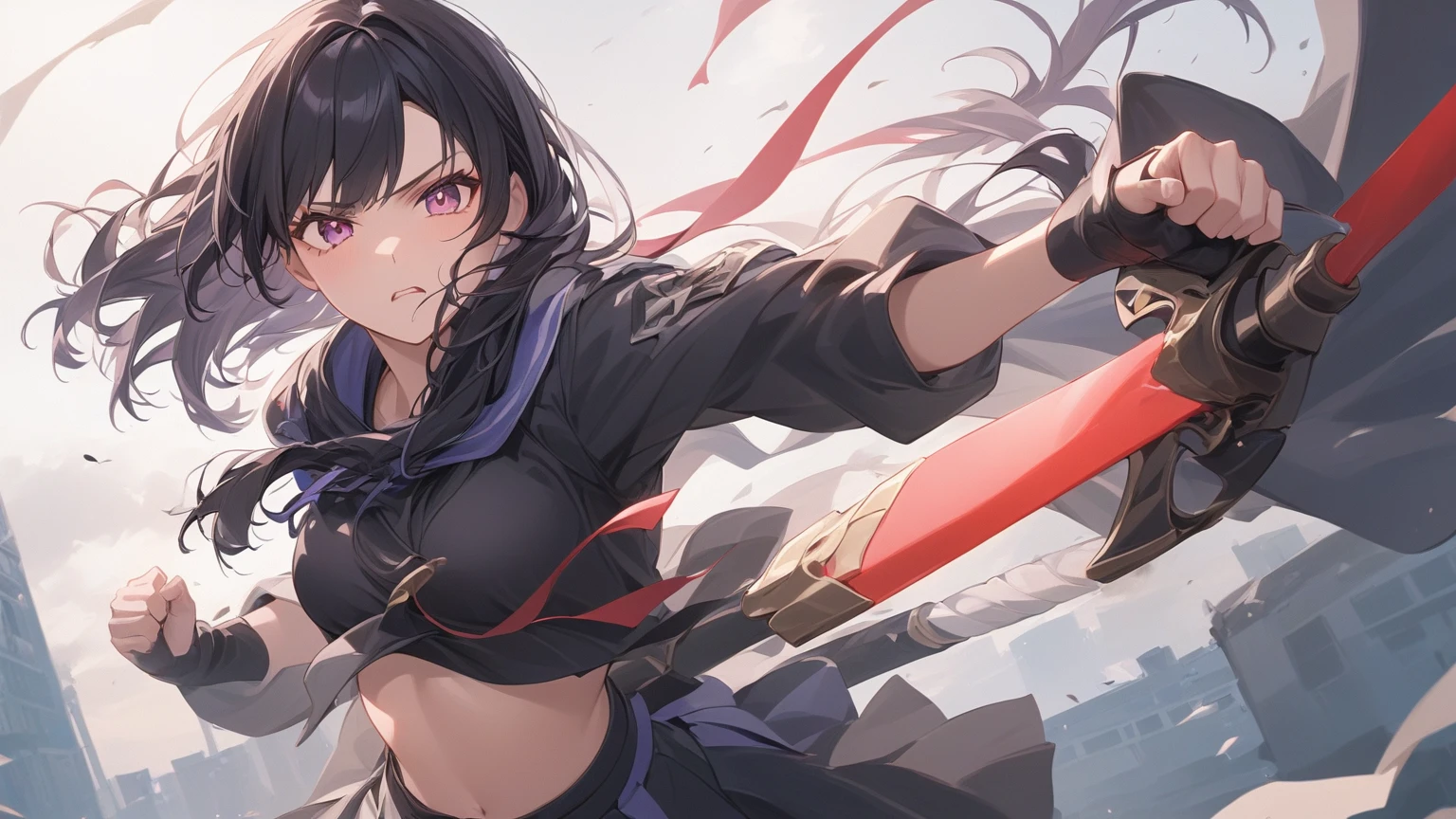 Blade of the Warrior Goddess, ouka_niji 5 + OC, artgerm, Androgynous character cyberpunk AI Threads #Art Threads #AI illustration #AIart #Etomus #AI Idol Hinako