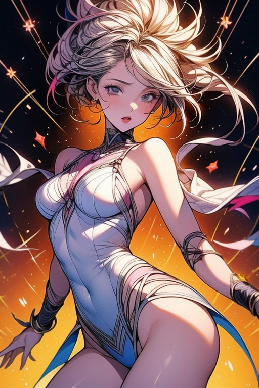 Rosto detalhado, perfeita, altamente detalhada, sem luz, cintura fina, seios grandes, cabelo longo ondulado, corpo inteiro, {{ corpo inteiro }}, Cabelo de nebula, olhos azuis, vestido de vaca, milf, realista, corpo adulta, com orelhas e chifres de vaca, peituda, bunda grande