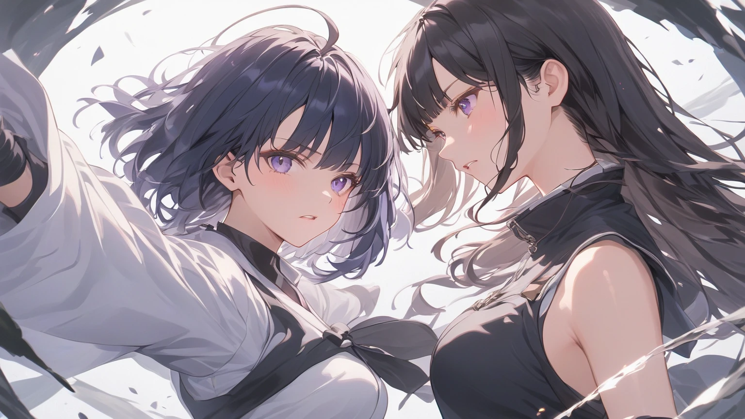 ((masterpiece)), (Highest quality、32k), (Simple style), (Faceless,Face peeling), 2 Girls, A maid who uses her face-peeling ability to peel the skin off of a young lady and transplant it onto herself, and a young lady whose face has been peeled off by a maid, Big Breasts, Big Swing Chest, Wearing a face stolen from someone else, Sexy body, Sleeveless, No sleeve, Off the shoulder, Black Dress, Pleated lace, Lace dress, black knee socks. Standing, whole body, both hands touch the face, Luxurious Room, {{A young lady who used her face-peeling ability to peel off the face of a young lady, leaving her face blank, and a maid who transplanted the peeled face onto her own face.}}, Browsing Caution, NSFW