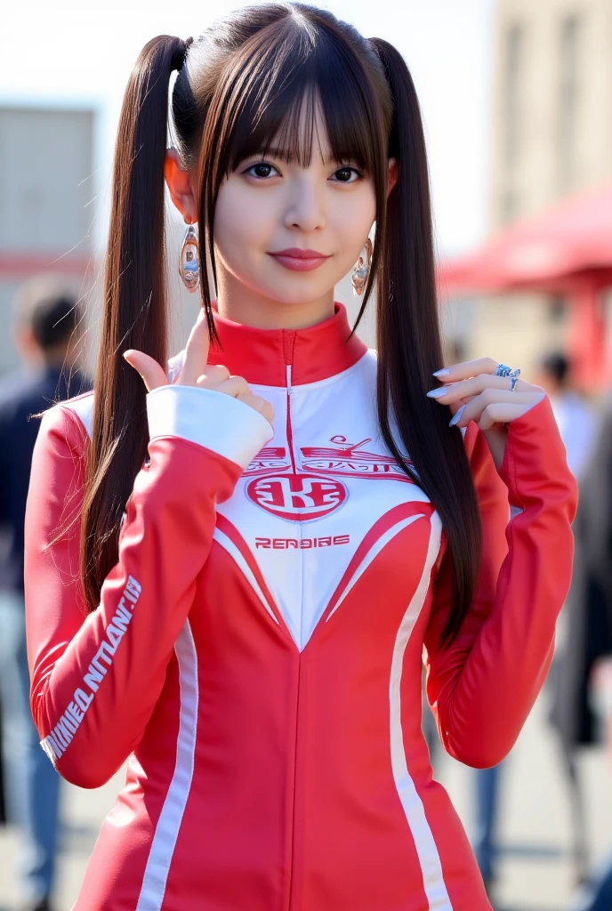 (8k、Ultra-high resolution、best quality、masterpiece、Practical、Ultra-high resolution:1.2)、High-resolution RAW color photos、Professional photos、 (whole body:0.6)、(Practical、photo Practical、Motion Blur:1.37)、(A bright smile、Lovely smile)(?????????????、かなりの?????????????、Always cover all ???????、Fit body:1.2)、((The always colorful and very shiny road bike race、A beautiful female cyclist，In road races，Must ride dynamically.:1.3))(Vibrant colors、Vivid Gwangsan District、Smooth pedaling action、Rat Race、High performance road bike:1.2)(Draw diagonally from below、Natural skin texture、Delicate skin、Surrealism、Intricate details、Written border depth、Adult women、?????????????、Long hair、(masterpiece、best quality、High Detail))、Smile happily、Beautiful brunette、big eyes、Transparent double eyelids、eyelash、Please let me see your ears、Perfect face、Beautiful bangs、Beautiful bangs、Small face、helmet(Look at the audience、eyes highlights、Lip Gloss、Black Short Bob)